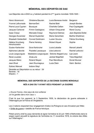 Registre mémorial des déportés de Dax
