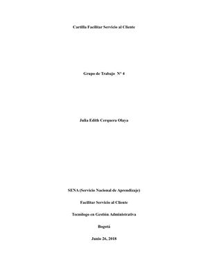 Cartilla  para Facilitar la Atención al Cliente