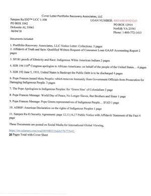 Satepen Ra El Coverf Letter To Portfolio Recovery Associates, Llc 062618