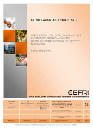 Spe E 0400 Indice 21 Spécification E