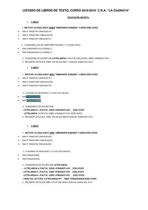 Lista Libros De Texto 2018-2019