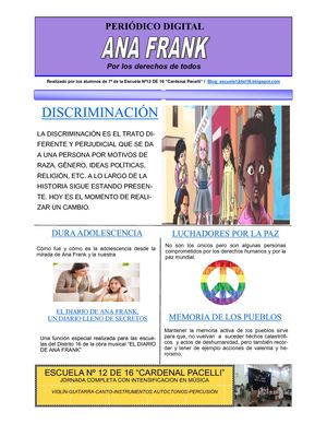 Diario Ana Frank - 7° Grado