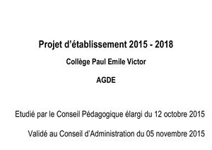 Projet D'établissement Clg Pev Agde Adopté Ca Du 05 Nov 2015