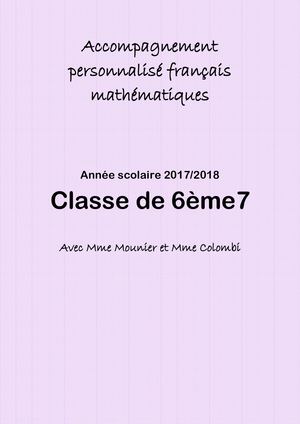 Accompagnement Personnalisé Français Mathématiques