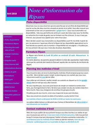 Lettre D'infos Ripam Avril 2018