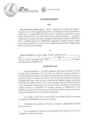 Accordo quadro RFI-Regione Calabria