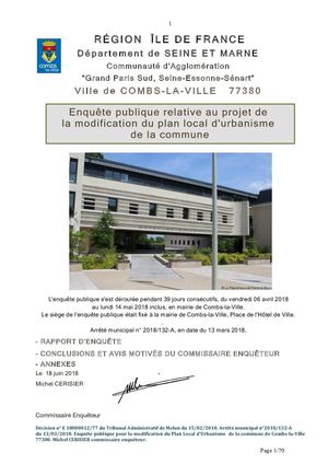 Rapport enquête modification du PLU de Combs-la-Ville