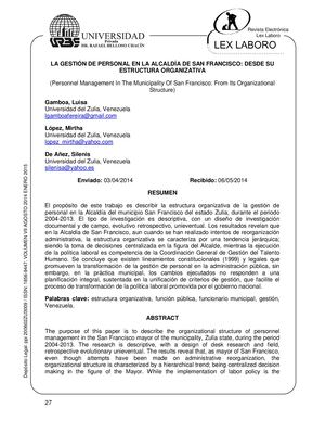 La Gestión De Personal En La Alcaldía De San Francisco Desde Su Estructura Organizativa