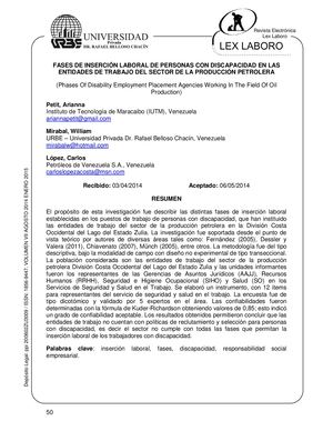 Fases De Inserción Laboral De Personas Con Discapacidad En Las Entidades De Trabajo Del Sector De La Producción Petrolera