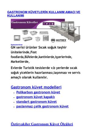 Gastronom Küvet ÖLçüleri Output