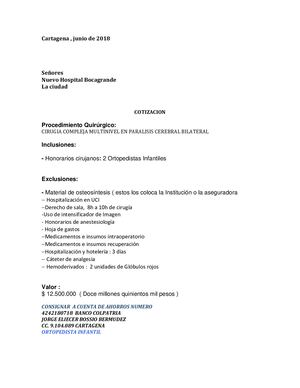 Cotizacion Nuevo Hospital Bocagrande