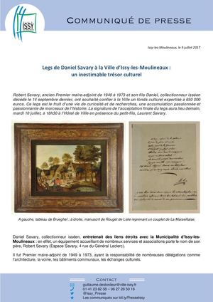Communiqué de Presse - Legs de Daniel Savary à la Ville d’Issy-les-Moulineaux : un inestimable trésor culturel