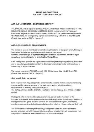 Tcl Twitter Contest Terms And Conditions
