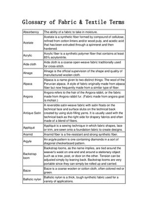 Glossary Of Fabric & Textile Terms
