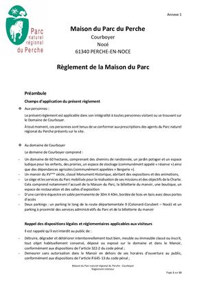Règlement visiteur de la Maison du Parc naturel régional du Perche - Manoir et domaine de Courboyer à Nocé