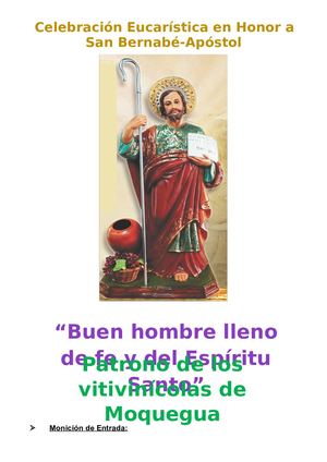 Celebración Eucarística En Honor A San Bernabé