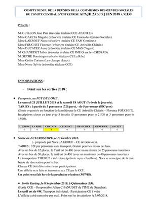 Compte Rendu Commission Oeuvres Sociales Du 5 Juin 2018