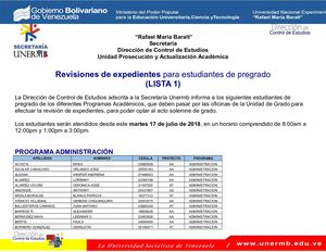 Revisión de expediente para Pregrado 2018 (Lista 1)