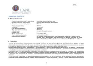 Programa Analítico Aplicación De Las Tecnologías De Información