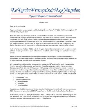 2018 Graduation Results and Program