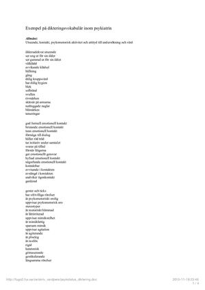 PSYKISKT STATUS HT99 Exempel På Dikteringsvokabulär Inom Psykiatrin