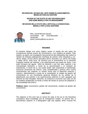 REVISIÓN DEL ESTADO DEL ARTE SOBRE ELCONOCIMIENTO: MODELOS PARA SU GESTIÓN