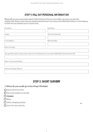 Couponbirds Scholarship Application Form