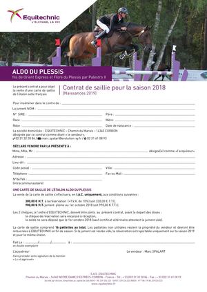 Contrat Saillie Aldo Du Plessis 2018