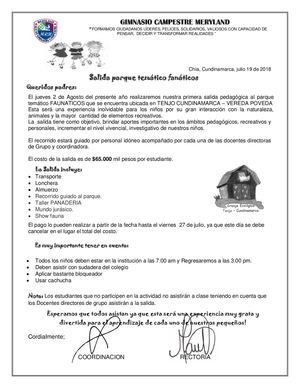 Circular Salida Pedagogica Faunaticos