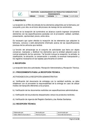 RECEPCIÓN - ALMACENAMIENTO