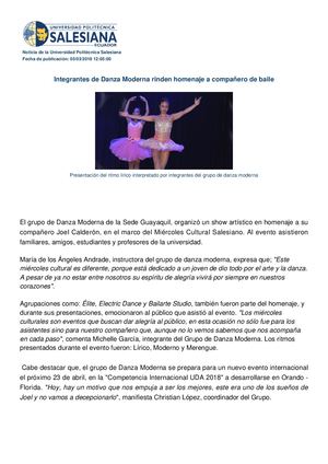 Integrantes De Danza Moderna Rinden Homenaje A Compa Ero De Baile