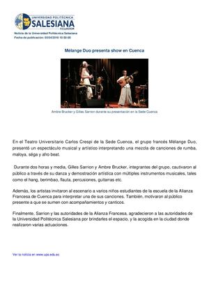 M Lange Duo Presenta Show En Cuenca