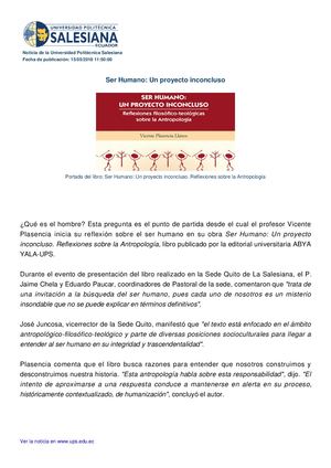 Ser Humano Un Proyecto Inconcluso