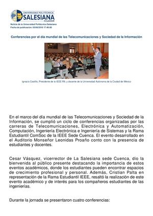 Conferencias Por El D A Mundial De Las Telecomunicaciones Y Sociedad De La Informaci N
