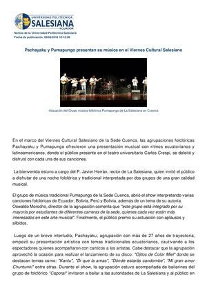 Pachayaku Y Pumapungo Presentan Su M Sica En El Viernes Cultural Salesiano