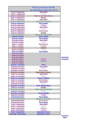 Planning Ripam Septembre à Décembre 2018