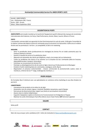 CDD - Assistant commercial - AMER SPORTS