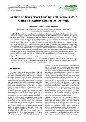 Analysis Of Transformer Loadings And Failure Rate In Onitsha Electricity Distribution Network