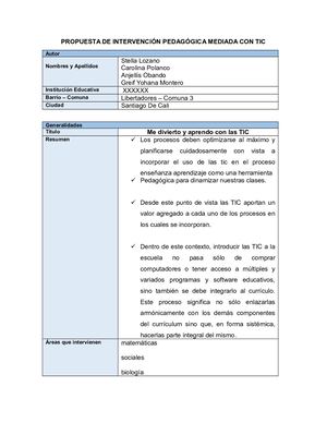 Propuesta De Intervención Pedagógica