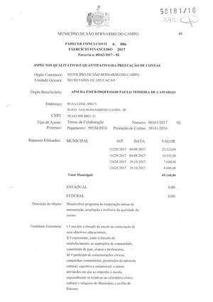 Apm Emeb Paulo Teixeira De Camargo, Prof Parecer N°006 2017