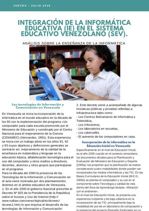 Integración De La Informática En El Sistema Educativo Venezolano Boletín Multimedia