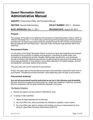 AP 211 - Procurement Policy And Procedure Manual