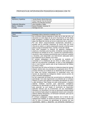 Propuesta De Intervención Pedagógica sobre las TIC