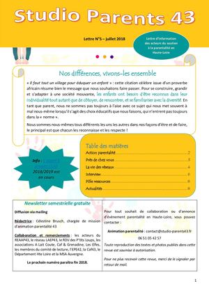 Newsletter Studio Parents43 N°5 Juillet 2018