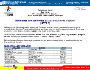Revision de Expediente para Pregrado 2018 (Lista3 )