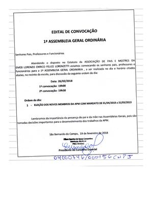 CONVOCAÇÃO 1ª ASSEMBLEIA