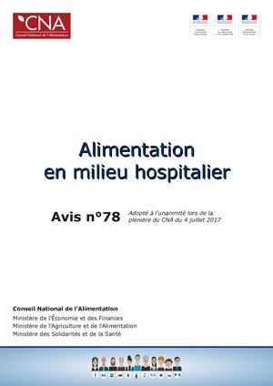 L'alimentation en milieu hospitalier [Avis 78 du CNA]