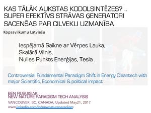 Kas Tālāk Aukstas Kodolsintēzes? .. Super Efektīvs Strāvas Ģeneratori Sacenšas par Cilveku Uzmanība(Kopsavilkumu Latviešu) / What's Next Cold Fusion?  Fundamental Paradigm Shift in Energy Cleantech with Scientific, Economical & political impact