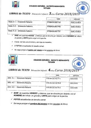 LIBROS DE TEXTO 2018-2019