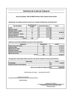 Plano De Trabalho 2018 Apm Da Emeb Prof Pedro Augusto Gomes Cardim